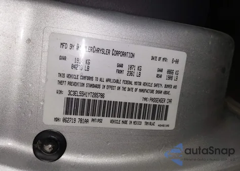 2000 Chrysler Sebring Jxi from USA, damaged, VIN 3C3EL55H1YT285786